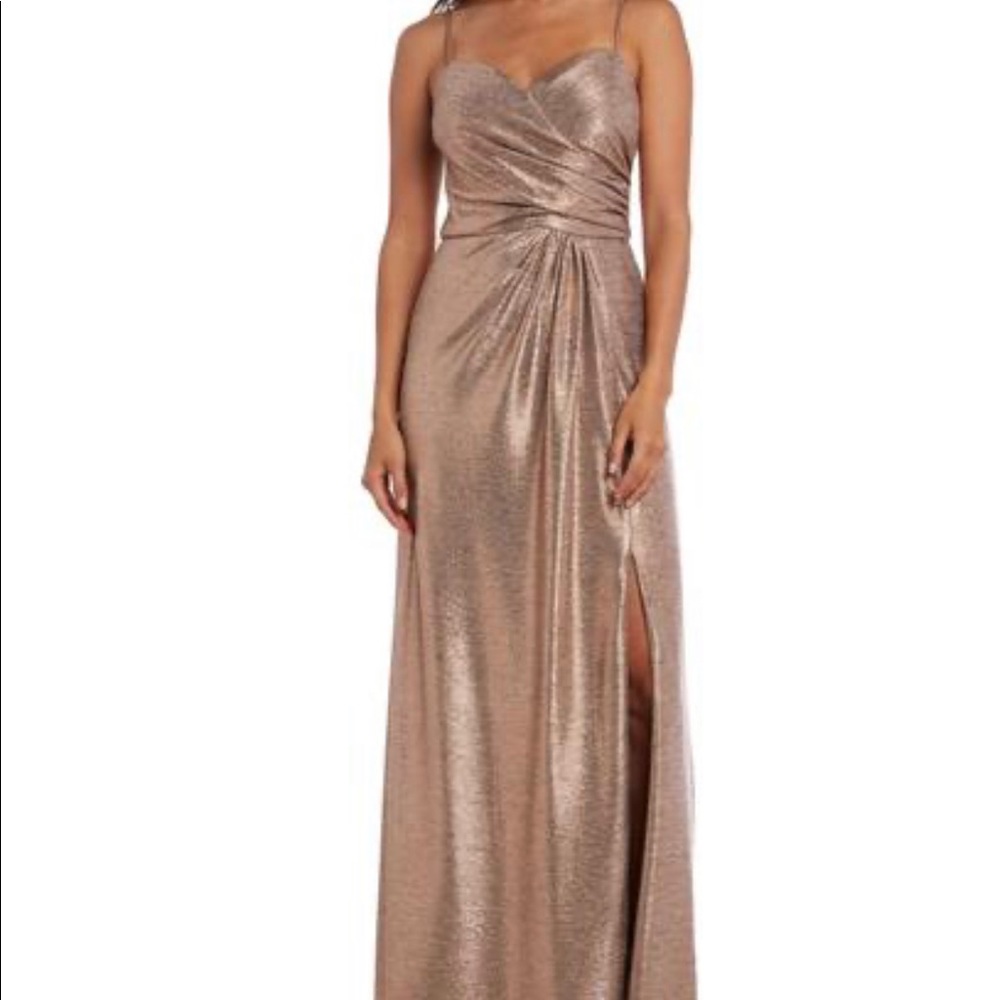 NWT Nightway Evening Gold Silver Foil Gown Dress